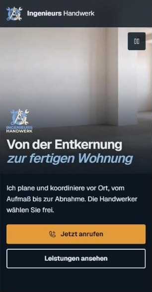 Dieselbe Seite am Handy mit großem Anrufknopf